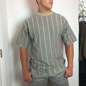 Vtg Tan with Blue Stripes Tee
